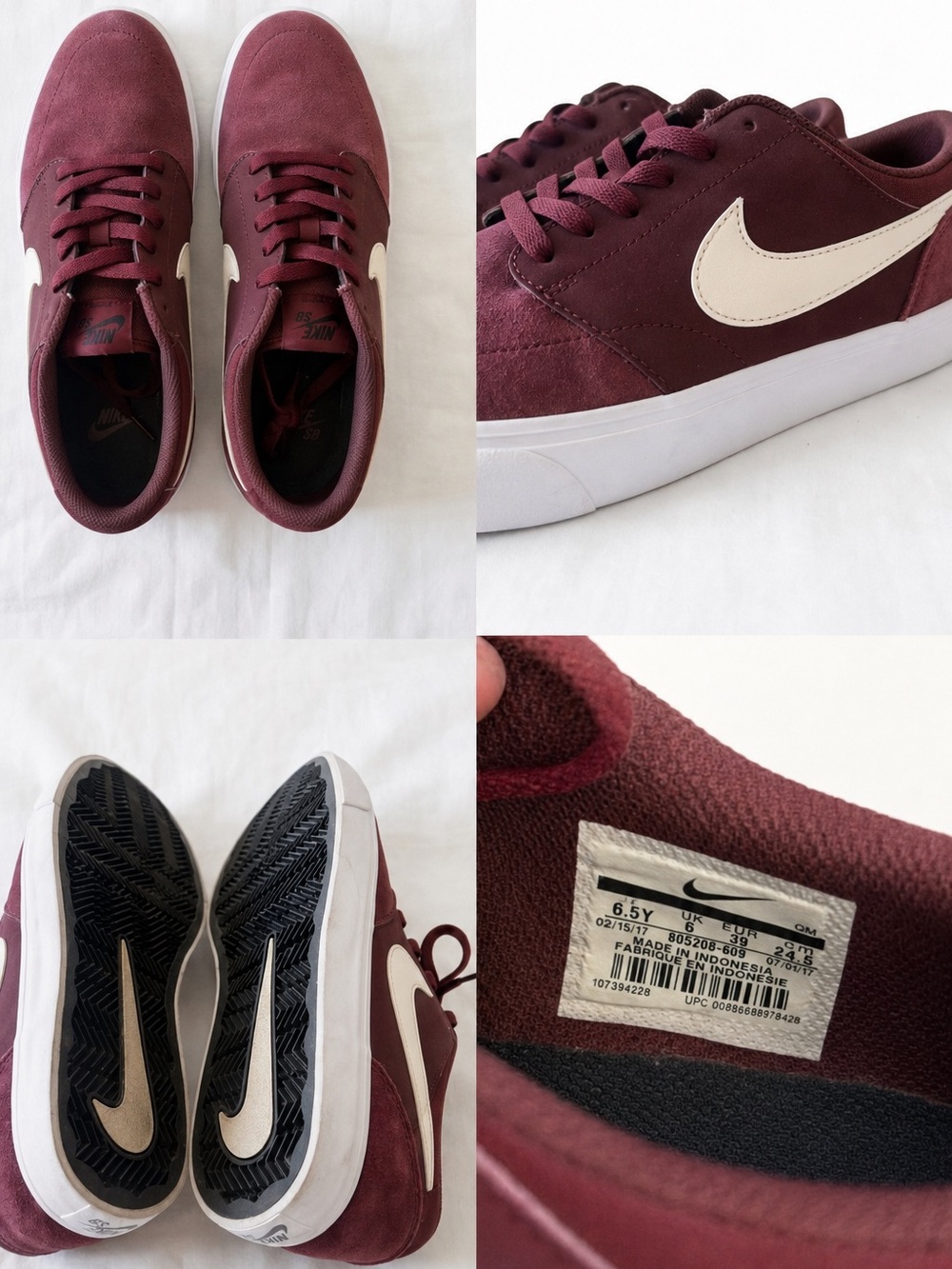 NIKE Suede - Wine Red Maroon Burgundy Skate Sneakers - 6.5 Youth /Womens 8 Shoes
